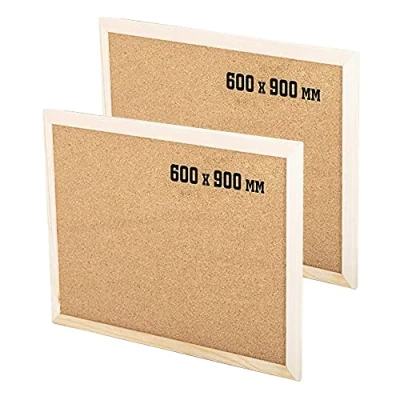 Image of KAV 900MMx600MM Cork Notice Pin Board Noticeboard Bulletin Wooden Frame for Office, School, Bedroom, Memo, and Home (Pack of 2)