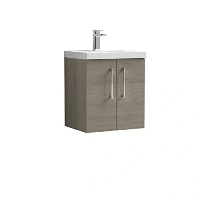 Image of nuie ARN2521A Arno Modern Bathroom Wall Hung 2 Door Vanity Unit with Mid Edge Ceramic Basin, Solace Oak