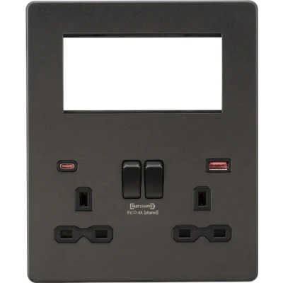 Image of KnightsBridge Screwless Small Multimedia Combination Plate with FASTCHARGE Smoked Bronze