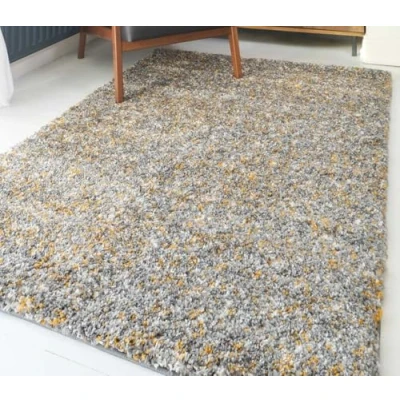 Image of Yellow Grey Soft Shaggy Rug Thick Durable Easy Care Ochre Living Room Area Hallway Luxury Modern Bedroom Mat Lounge Carpet Extra Large XL 240cm x 330cm
