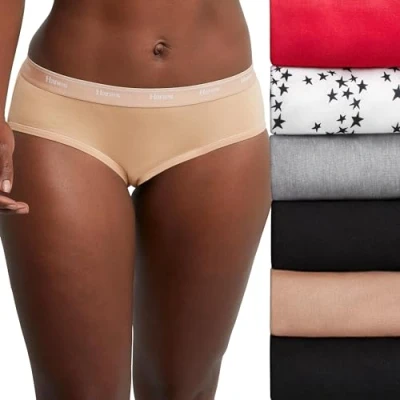 Image of Hanes Women&#039;s Originals Underwear, Stretch Cotton Hipster Panties, Assorted, 6 Pack, Basic Color Mix, S (Pack of 6)