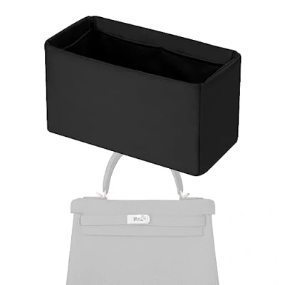 Image of XYJG Silk Bag Organiser Insert Fits Hermes Kelly Pochette/Mini/20/25/28/32/35/40, Luxury Handbag &amp;Tote Shaper (KL25,Black)