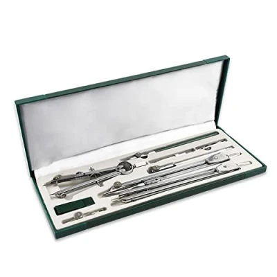 Image of Compasses 9 Piece Math Geometry Tool Set Scale Drawing with Storage Case Home School Supplies Technical