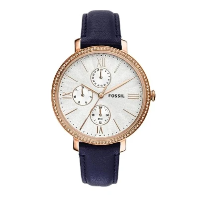 Image of Fossil Watch for Women Jacqueline Multifunction, Multifunction Movement, 38 mm Rose Gold Stainless Steel Case with a Leather Strap, ES5096