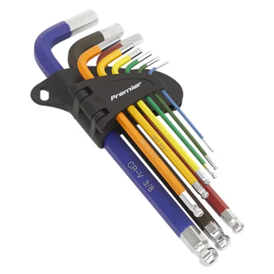 Image of Sealey Premier Ball End Hex Key Set 9pc Long Colour Coded Imperial