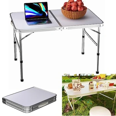Image of Qimu 90cm Folding Table,Camping Table Portable Picnic Lightweight Aluminum Dining Outdoor Garden Small Fold Up Desk for Party BBQ Camping Cooking