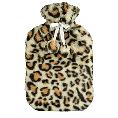 Image of STC Stores 2 Litre Hot Water Bottle with Removable Animal Print Faux Fur Cover Leopard, Zebra (Leopard Print)