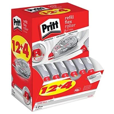 Image of Pritt Correction Roller Refill Flex Midway, 12 + 4 Rollers in Display, Easy to Refill, Retractable Flexible Tip, Push &amp; Pull Function, Width 4.2 mm, Length m, 9H PRR4M