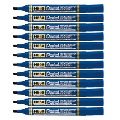 Image of Pentel Chisel Tip Permanent Marker, Blue ink, 1 pack of 12 markers