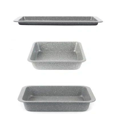 Image of Salter COMBO 2184 Marble Collection Carbon Steel Non Stick 3 Piece Set, Includes Square Pan, Roaster and Baking Tray, Oven Safe up to 220c, PFOA Free, Easy Clean, Grey