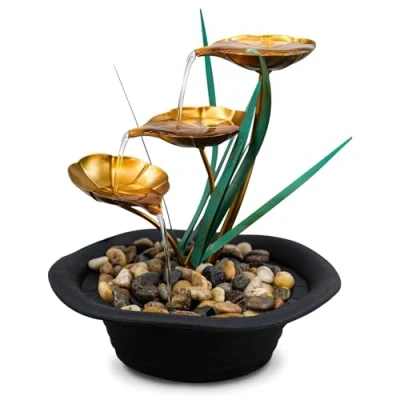 Image of Indoor Tabletop Fountain Water Feature LED Lights Polyresin Statues Home Decoration (Lotus Fountain)