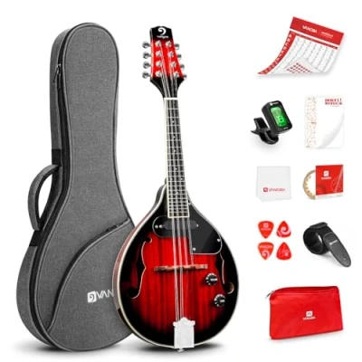 Image of Vangoa A Style Mandolin Acoustic Electric Mandolins Instrument for Beginner Red Sunburst Mahogany with Gig Bag Picks Strings Tuner Strap