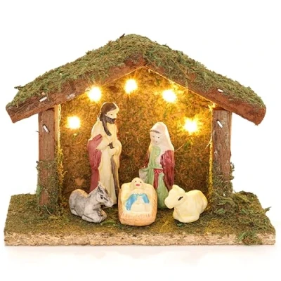 Image of Christmas Concepts® 14cm (5.5&quot;) Battery Operated Miniature Nativity Scene 5 Warm White LED Lights &amp; Characters Traditional Decorations