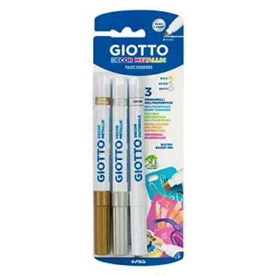 Image of GIOTTO DECOR METAL Pack, White, Gold &amp; Silver, 3 Pens, Ideal for Young Kids