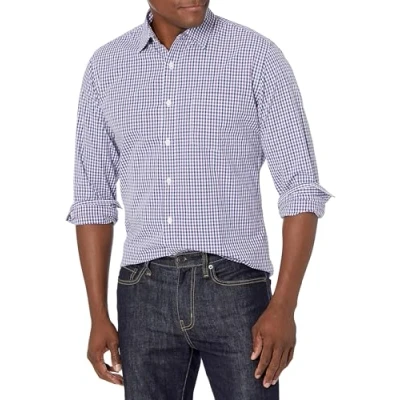 Image of Amazon Essentials Men&#039;s Regular Fit Long Sleeve Casual Poplin Shirt, Blue Purple Gingham, XL