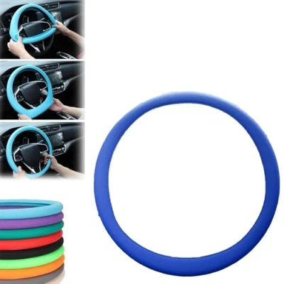 Image of Cool Non Slip Silicone Steering Wheel Protector, Car Protective Cover, soft cover,Universal Fit Easy to Clean Cover (Blue)