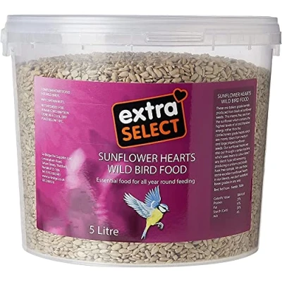 Image of Extra Select Sunflower Hearts Bird Food Husk Free, Oil Rich, High Energy Wild Seed for Year Round Feeding 5 Litre Bucket