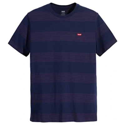 Image of Levi&#039;s Men&#039;s Ss Original Housemark Tee Chesthit Logo T Shirt, Beatle Stripe Ocean Depths, XS
