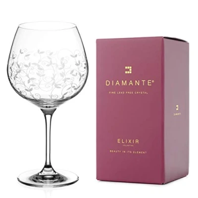 Image of DIAMANTE Gin Glass Copa &#039;Floral&#039; Single Crystal Balloon