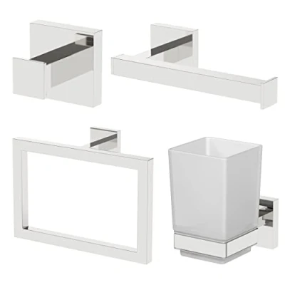 Image of Architeckt Saturn Range Square Chrome Bathroom Accessories (4 Piece Set)