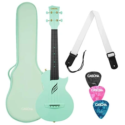 Image of CASCHA Concert Ukulele Set Carbon Fiber Starter Kit with 3 Picks &amp; Bag Fluorocarbon Strings Small Hawaiian Guitar for Beginners Advanced Mint
