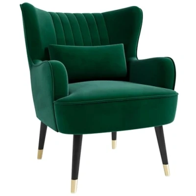 Image of Vesgantti Velvet Accent Chair with Lumbar Pillow, Modern Wing Back Armchair Lounge Chair, Large Occasional for Living Room Bedroom Study Office(Green)