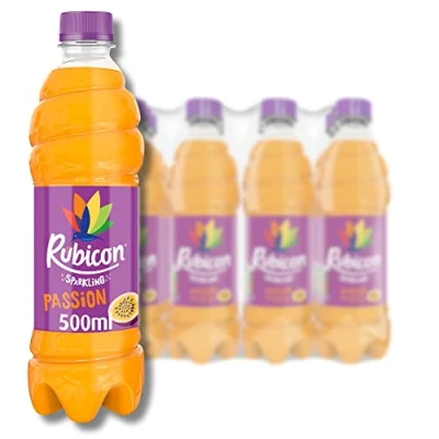 Image of Rubicon 12 Pack Sparkling Passion Flavoured Fizzy Drink with Real Fruit Juice, Handpicked Fruits for a Temptingly Intense Taste &quot;Made of Different Stuff&quot; x 500ml Bottles
