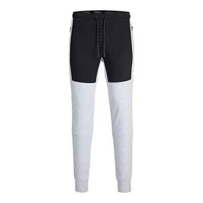 Image of JACK &amp; JONES Men&#039;s JPSTWILL JJAIR Blocking Sweat Pants BEX Tracksuit Bottoms, Light Grey Mix, XXL