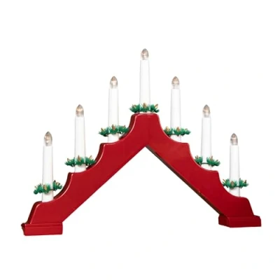 Image of Samuel ALEXANDER 41cm Battery Operated Light up Red Wooden Christmas Candle Bridge with 7 Warm White LEDs