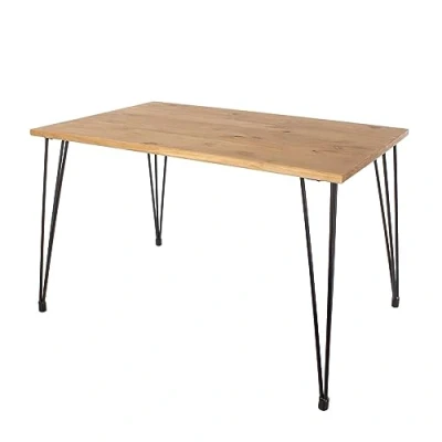 Image of Home Source Dining, Solid Pine Industrial Style Kitchen Table, Metal Hairpin Legs, 118cm