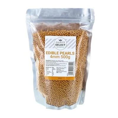 Image of Culpitt Select Edible Pearls Gold 4mm Beads, Cake Sprinkle Decorations for Cakes, Cupcakes, Cookies, Ice Cream, and Desserts 500g