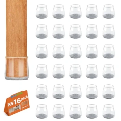 Image of 16Pcs Chair Floor Leg Protectors, BAIPOK Silicon Caps for Hardwood Floors, Rubber With Stronger Felt Pads,Furniture Feet No Noise Scratches