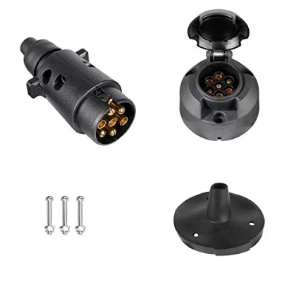Image of BEIJISTAR 7 Pin Trailer Plug &amp; Socket with Rubber Gasket, 12V Waterproof Connector, for Truck RV Cars Boat Caravan Accessories Adapter (Rubber Boot)