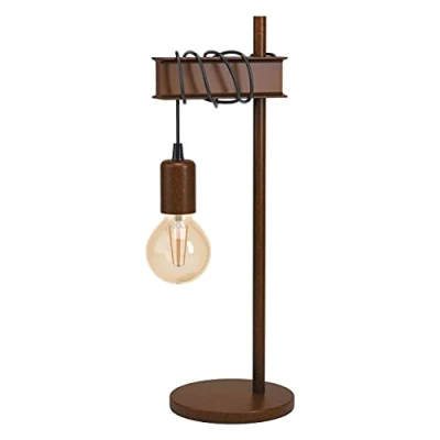 Image of EGLO Bedside lamp Townshend 4, vintage and industrial table light made of antique brown metal, living room lighting with switch, E27 socket