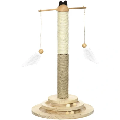 Image of PawHut 56cm Cat Tree, Kitty Activity Centre w/ Turntable Interactive Toy Ball, Tower Jute and Sisal Scratching Post Natural Finish