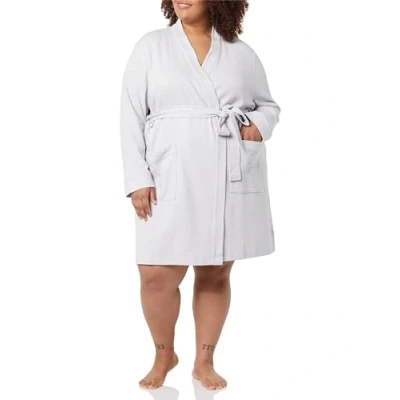 Image of Amazon Essentials Women&#039;s Lightweight Waffle Mid Length Robe (Available in Plus Size), Light Grey, M