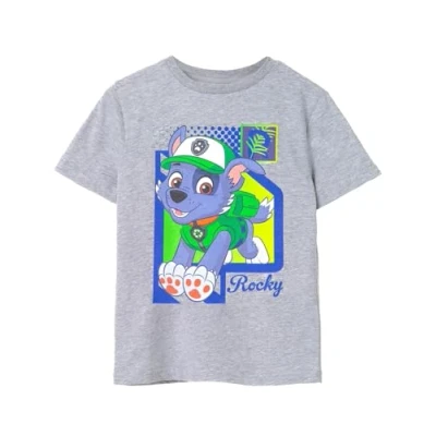 Image of Paw Patrol Boys T Shirt Grey Rocky The Eco Friendly Pup Graphic Tee for Kids Short Sleeve Lightweight Apparel Top Cute Daywear Character Merchandise Gift Children