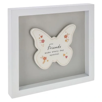Image of Shudehill Giftware Heartfelt Art Butterfly, Square, House, Angels or Heart Plaque in White Frame Large Mum, Dad, Grandad, Friends, Family, Home (Butterfly Friends)