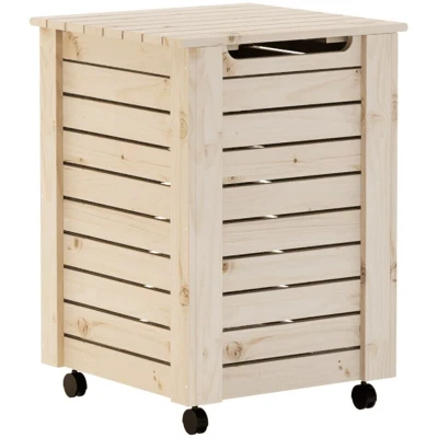 Image of vidaXL Laundry Basket with Wheels RANA 45x45x64 cm Solid Wood Pine