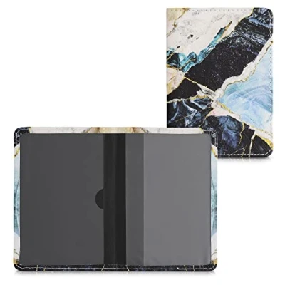 Image of kwmobile Registration and Insurance Holder Car Document for Vehicle Documents Cards PU Leather with Design Gold/White/Blue