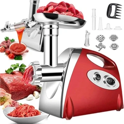 Image of QYOEGSQ Electric Meat Mincer Grinder Tomato Strainer Sausage Maker,2800W Stainless Steel Sauce Maker Machine with 3 Cutting Plates,Tomato Machine,Sausage &amp; Kubbe Kit(Red)