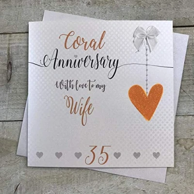 Image of Wife 35th Coral Wedding Anniversary Handmade Card Love Lines by WHITE COTTON CARDS LLA35W