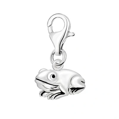 Image of Quiges 925 Sterling Silver 3D Frog Lobster Clasp Charm Clip on Pendant