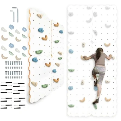 Image of MAMOI® Climbing wall for kids, Wooden frame toddlers, Play equipment with rock holds toddler, Indoor baby and childrens frames from age 3 years old (White, 4 pieces set)