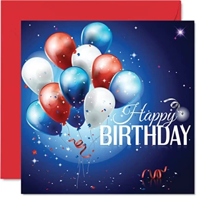 Image of Fun Birthday Cards for Men Women Red White &amp; Blue Balloons Happy Card Mum Dad Brother Sister Son Daughter Nan Grandad, 145mm x 30th 40th 50th Bday Greeting