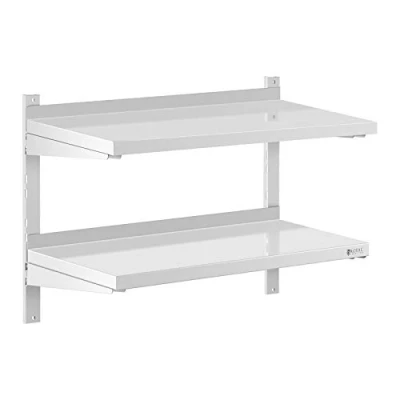 Image of Royal Catering Stainless Steel Wall Shelf Kitchen Commercial 2 Shelves 40x80cm RCWR 800.4 (Shelf Thickness 3.5cm, Load Capacity/Shelf 20kg)