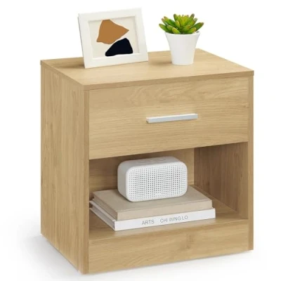 Image of VASAGLE Bedside Table, Side Table with Drawer, Handle, Open Compartment, End for Bedroom, Living Room, Straw Yellow LET619Y70