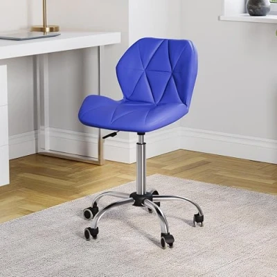 Image of Vida Designs Geo Office Computer Chair, Blue, Gaming Secretary Adjustable Swivel Legs Lift Chrome PU Faux Leather
