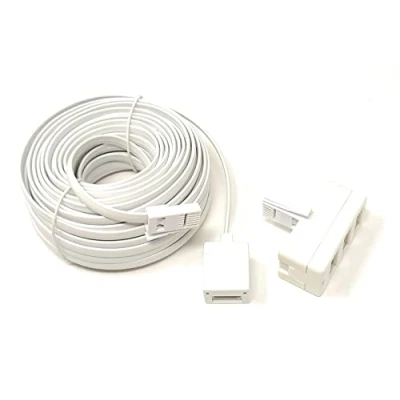 Image of Maincore 20m 2in1 long White BT Telephone Extension Cable Lead &amp; 3 Way Sockets Splitter Adapter (20m)