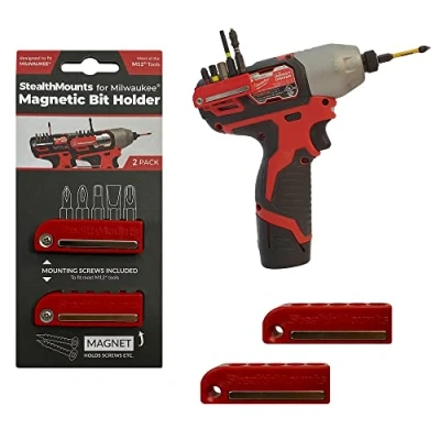Image of StealthMounts Black Milwaukee M12 Magnetic Bit Holder Drill Organiser Perfect for Drills and Impacts (2 Pack)